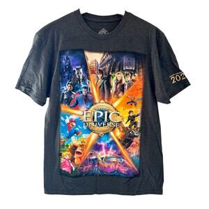 NWT Universal Epic Universe Grand Opening 2025 T-Shirt Mens Small Gray Graphic